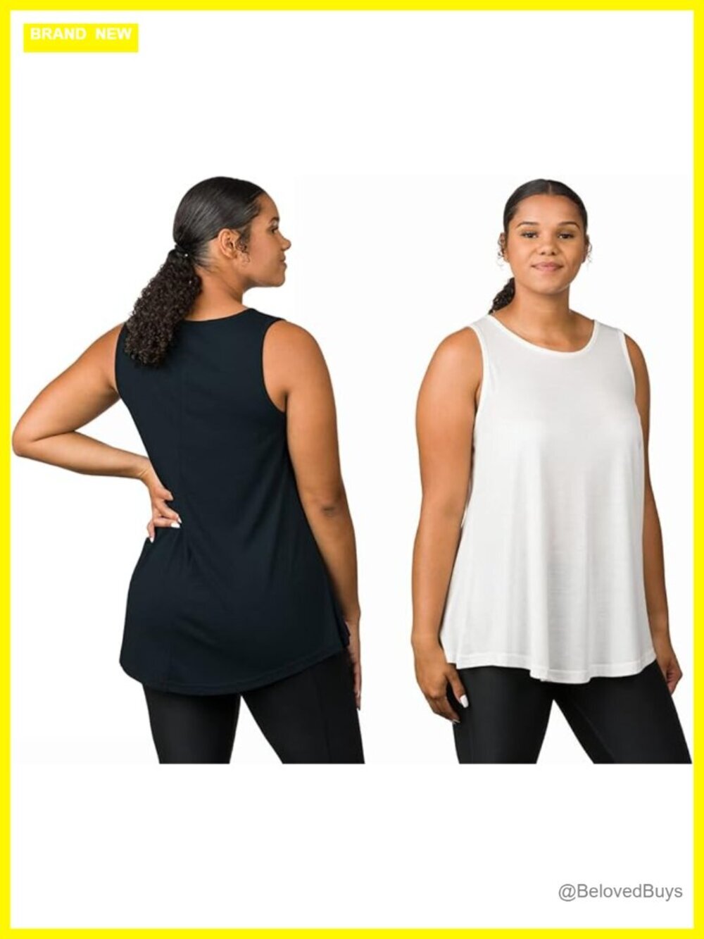 2 Pack Sleeveless Tunic Top Long Flowy Oversized Stretchy Cotton Blend